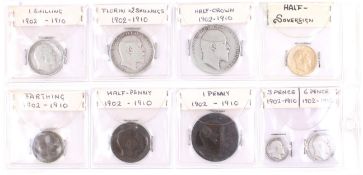 A collection of nine Edward VII coins.