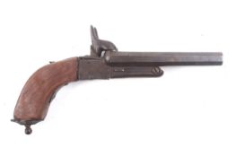 A circa 1860 double barrelled percussion pistol.
