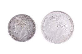 Two early 19th century coins. Comprising an 1822 crown, ex mount, and an 1821 half crown.