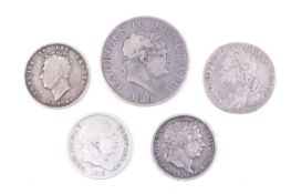 Five Georgian silver coins.