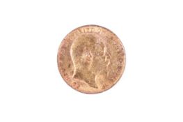 An Edward VII full sovereign coin. Dated 1910, 7.
