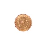 An Edward VII full sovereign coin. Dated 1909, 7.