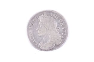 A James II half crown coin.