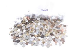 A large collection of world coins. Including a selection of silver plus banknotes etc.