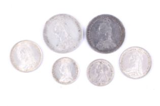 Six Victorian silver coins.