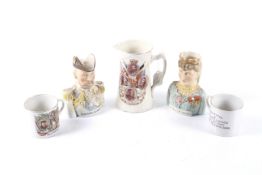 Five pieces of WWI commemorative ceramics.