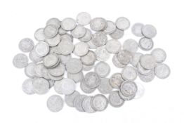 A collection of pre-1947 silver half crown coins.
