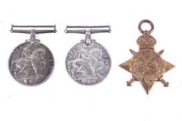 Three WWI medals. Comprising two British War Medals (70423 PTE H Cox Devon R.