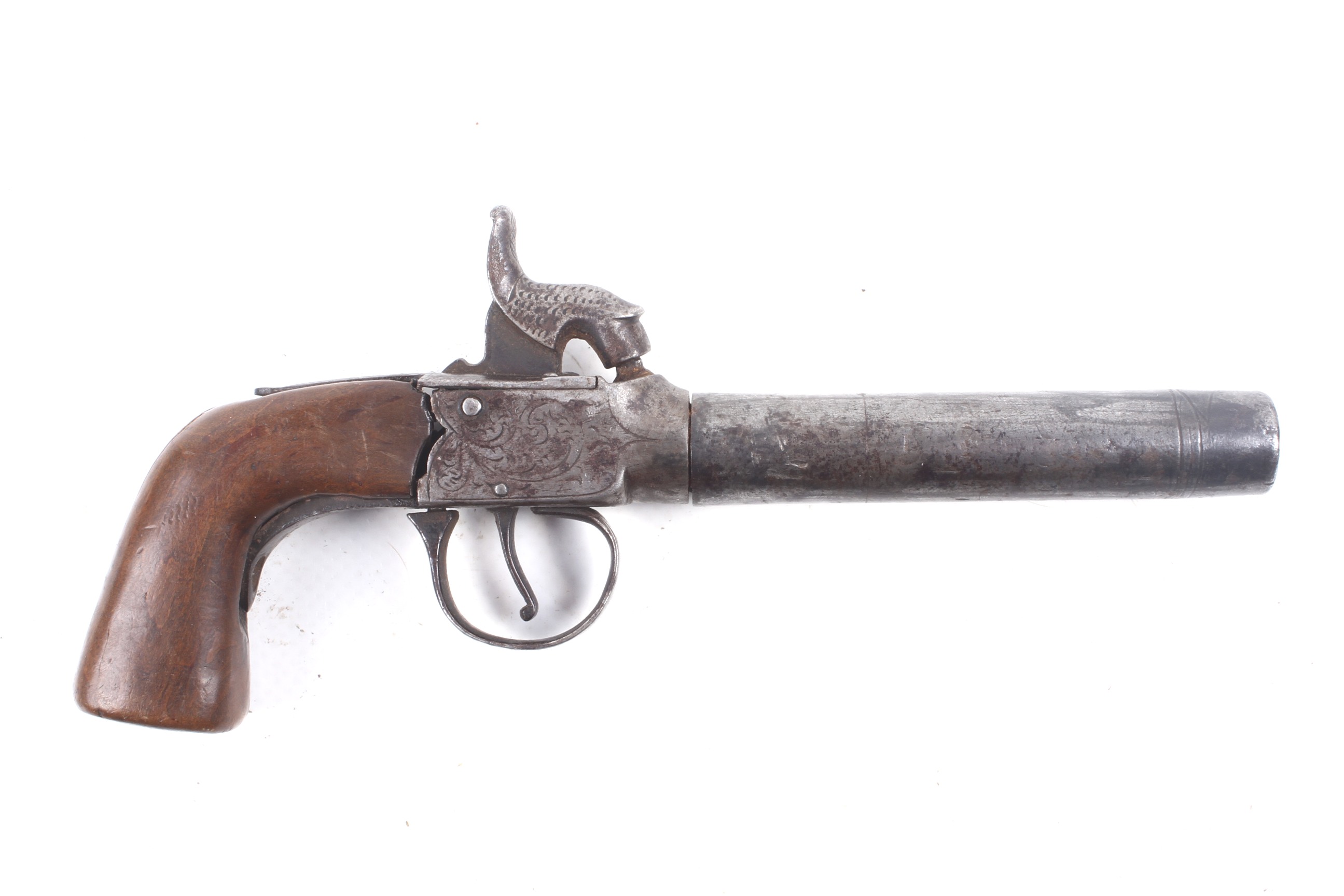 A circa 1860 percussion side hammer pocket pistol.
