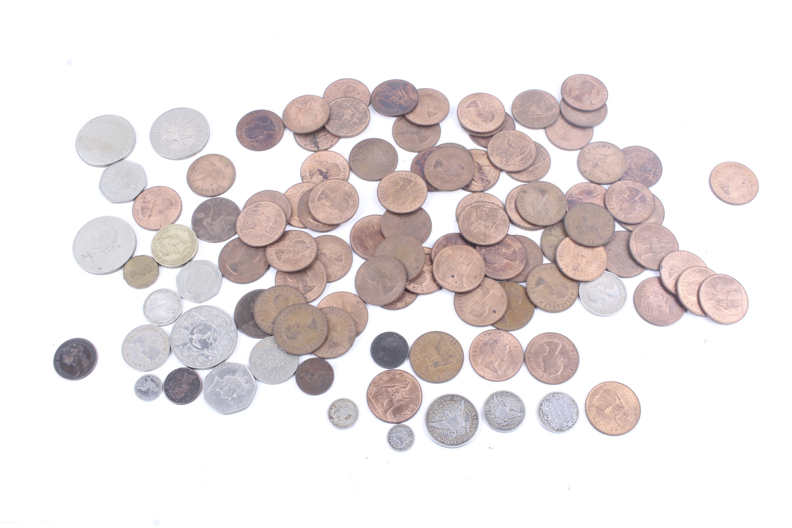 A group of English and American coins.