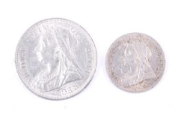 Two 20th century Queen Victoria coins. Both dated 1901, comprising a half crown and a shilling.