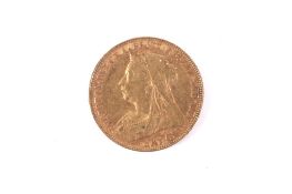 An Edward VII full sovereign coin. Dated 1901, 7.