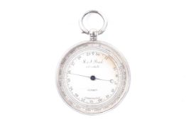 A 19th century white metal cased pocket aneroid barometer altimeter.