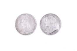 Two Queen Victoria crown coins. Dated 1892 and 1899.