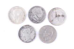 A collection of five 19th century and later sixpence coins. Dated 1816, 1840, 1900, 1915 and 1952.