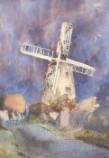 William Monk (1863-1937), pencil and watercolour, the windmill.