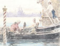 Fortunio Matania (Italian, 1881-1963), pencil and watercolour, 'Gondalas in Venice'.