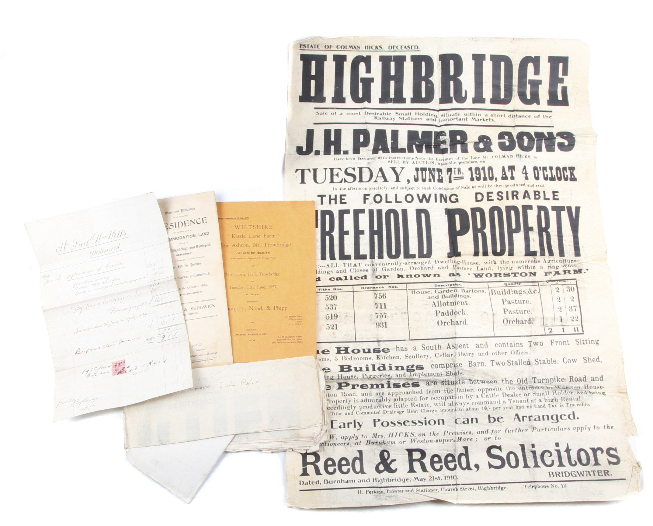Seven posters and programmes, mostly related to local land auctions. Including a 1935 J. H.