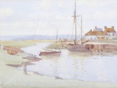 Edith J Barrow (exh. 1887-1893), watercolour, 'Braunton Quay, North Devon'.