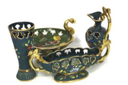 A group of four HB (Hebert Bequet) Quaregnon, Belguim gilt and enamel ceramic items.