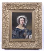 Circa 1835, English School, oil on board, portrait of a recently married young lady.