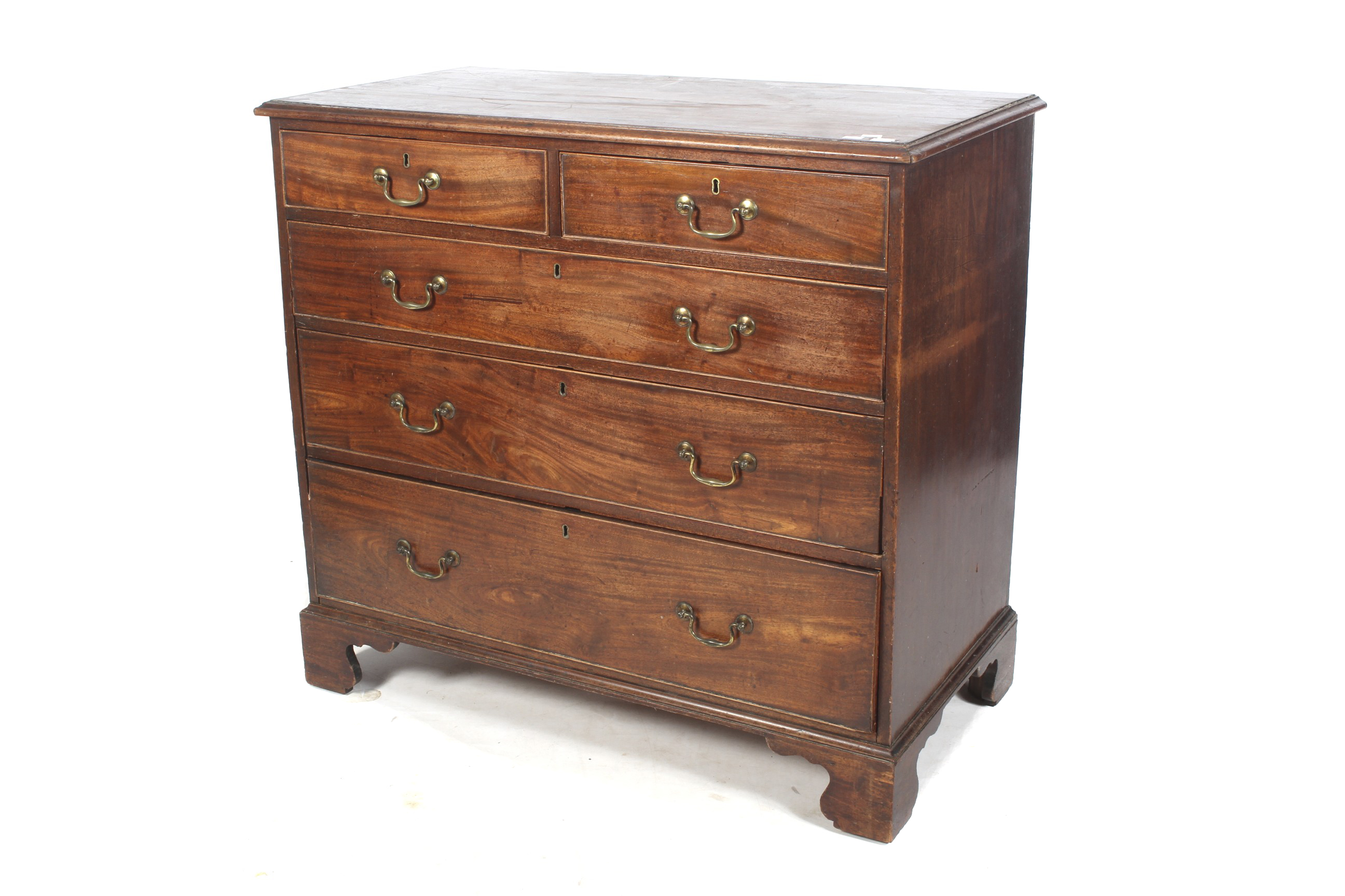 A circa 1800 mahogany of two short over three graduated long drawers, 102cm H, 112cm W, 57cm D,