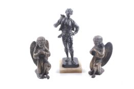 Tramp figure signed Imousin on marble base and 2 x bronze angles