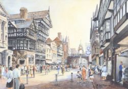 Roger Williamson 20 th century Watercolour, ' Eastgate Street , Chester' , signed lower right,
