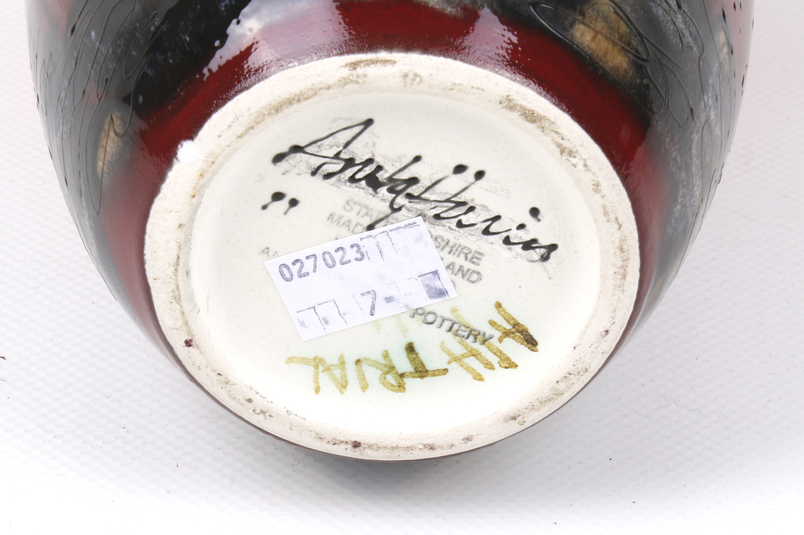 An Anita Harris signed studio pottery 'The Potteries' vase. Trial 1/1. - Image 2 of 2
