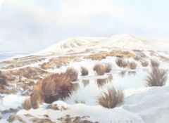 Reg Ball, 20th century, watercolour, 'Snowy landscape, Northumberland'. Signed lower right.