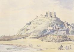 Michael Horsfield, 20th century, pen ink, and watercolour, possibly Harlech Castle from the beach.