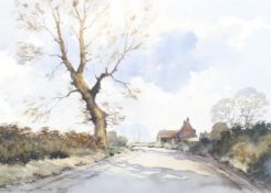 Adrian Taunton (1939) watercolour, 'The Lane in Winter', signed lower left and labewlled verso,