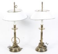 A pair of 20th century brass desk lamps.
