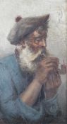 Circa 1900 Italian School, oil on canvas, portrait of a gentleman lighting his pipe.