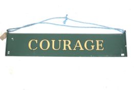 A vintage metal 'Courage' double-sided brewery advertising sign.