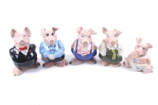 A full set of five vintage Wade Natwest china piggy banks money boxes. Max.
