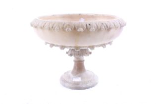 A Victorian carved alabaster tazza table centre piece.