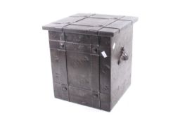 An Arts & Crafts hammered metal coal bin.