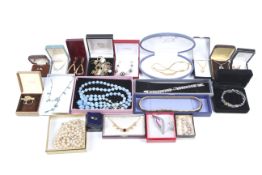 A collection of costume jewellery. Including rings, beaded necklaces and bracelets, approx.