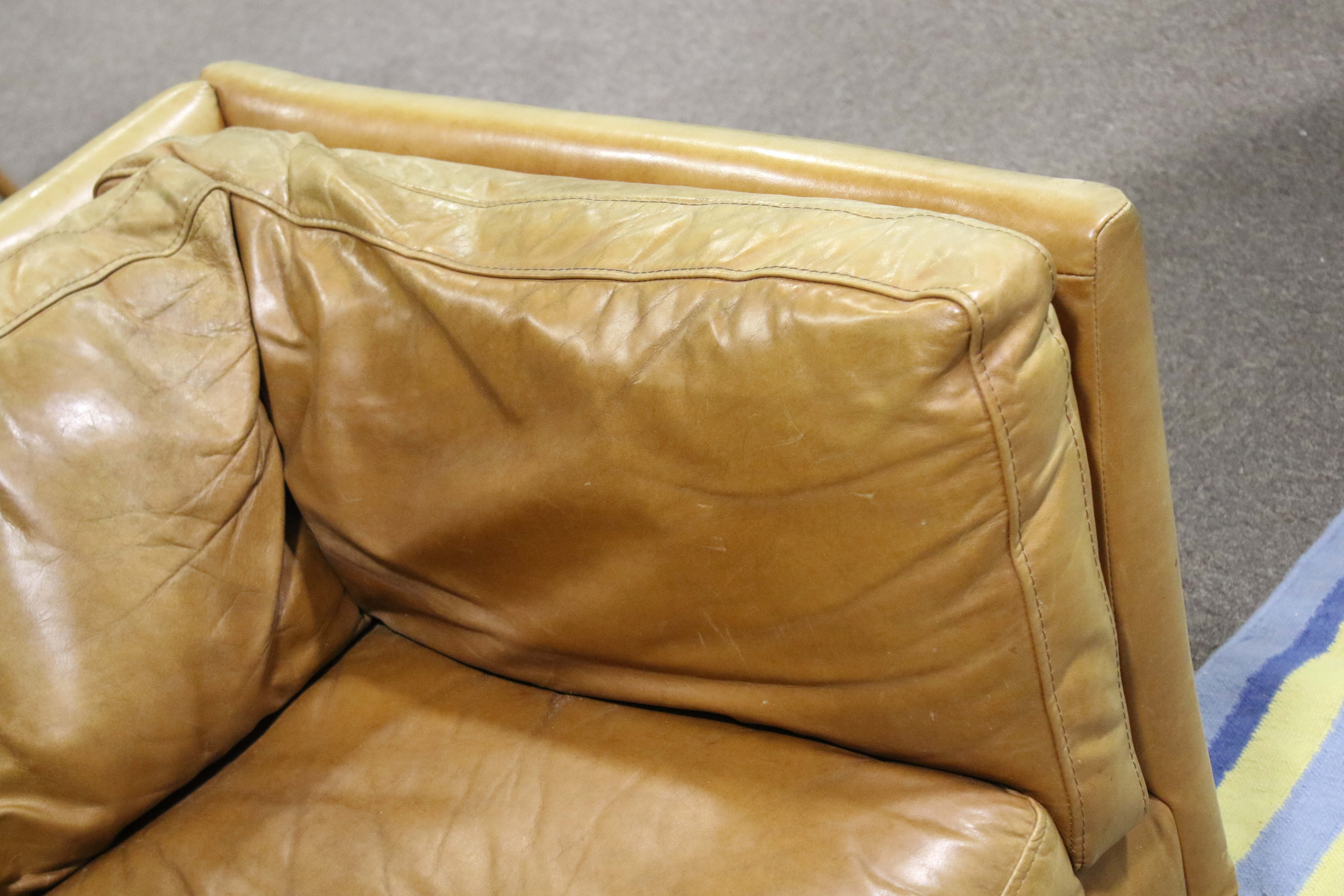 A contemporary John Lewis Scandinavian style tan leather three-seater sofa. - Image 8 of 10