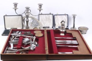 A collection of silver plated items.