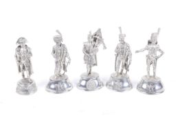 Six pewter military figures.
