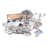 A collection of silver plated objects.