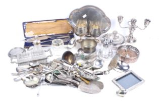 A collection of silver plated objects.