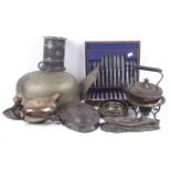 An assortment of Victorian and later silver plated items.