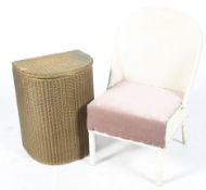 Two items of assorted vintage Lloyd Loom furniture. Including a chair and laundry basket. Max.