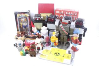 A quantity of vintage robots and toys.