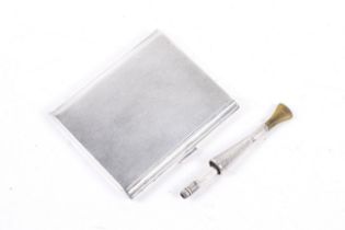 An Art Deco silver engine-turned cigarette case and a later cigarette holder.