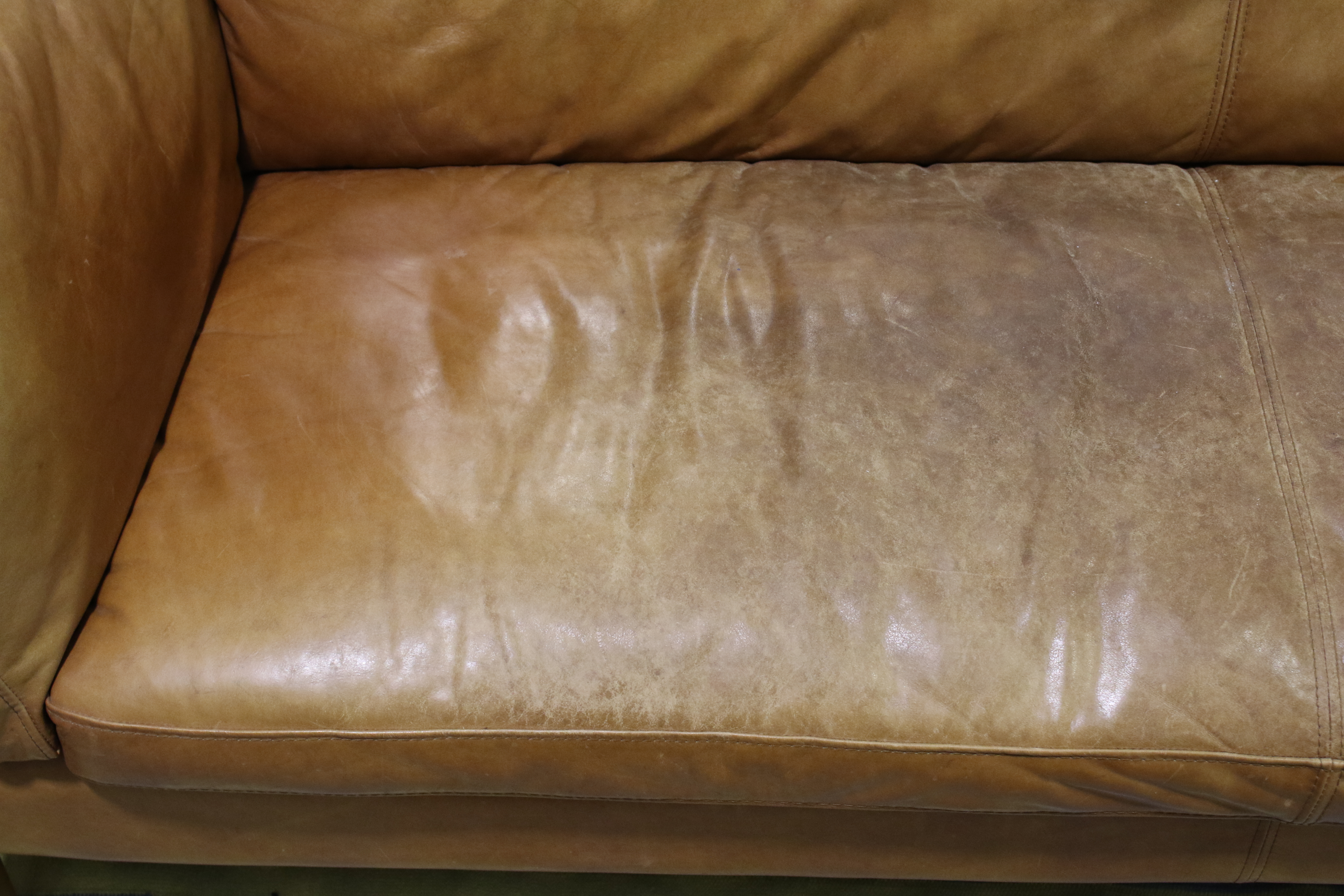 A contemporary John Lewis Scandinavian style tan leather three-seater sofa. - Image 9 of 10