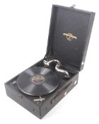 A vintage Columbia wind up portable gramophone. L29.